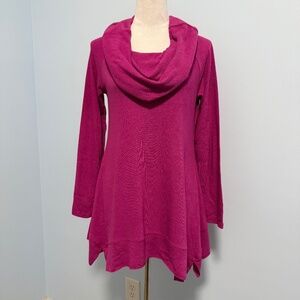 Soft Surroundings Long Sleeve Cowl‎ Neck Hot Pink Knitted Top Sweater Size S